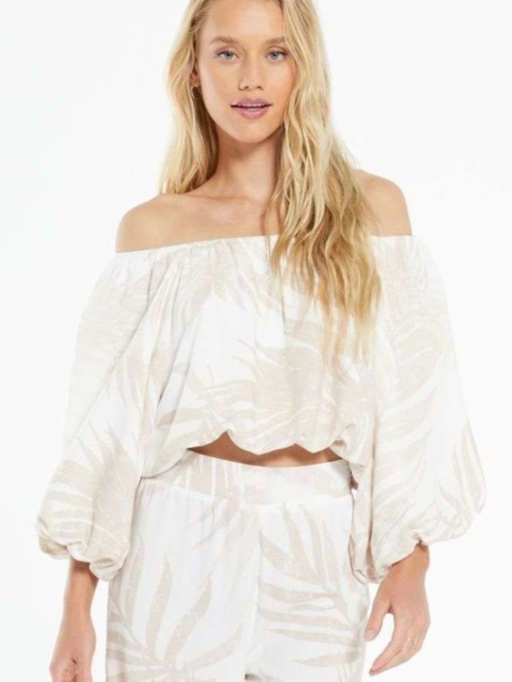 Z Supply Baya Top - Off‑Shoulder Palm Print Cropped Blouse